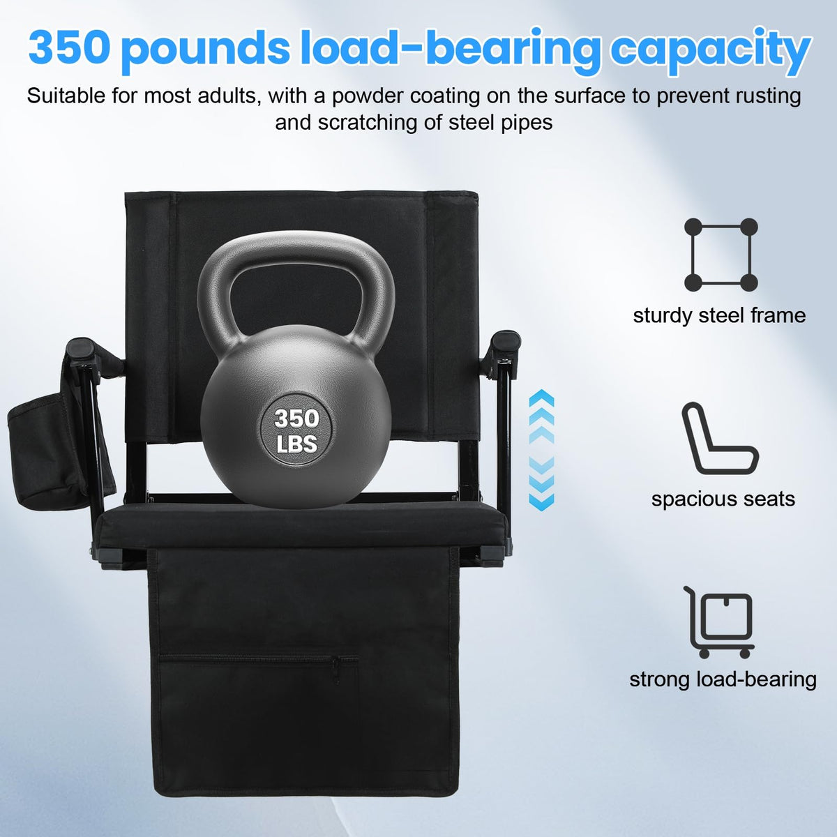 2 Pcs Folding Stadium Seat with Back Support & Cushion Black N964