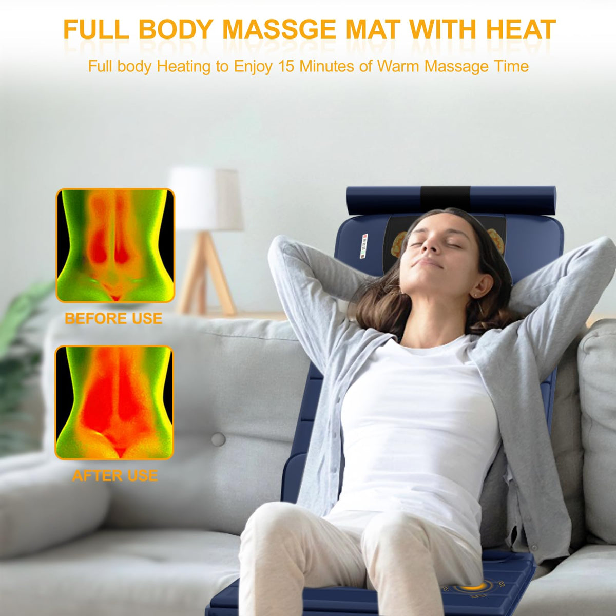 Full Body Massage Mat with Heat, 9 Vibrating Modes, Detachable Neck Massager V913614