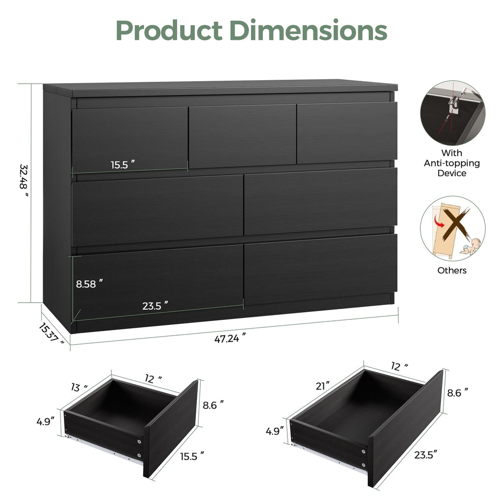 Black 7 Drawer Wood Dresser X2229