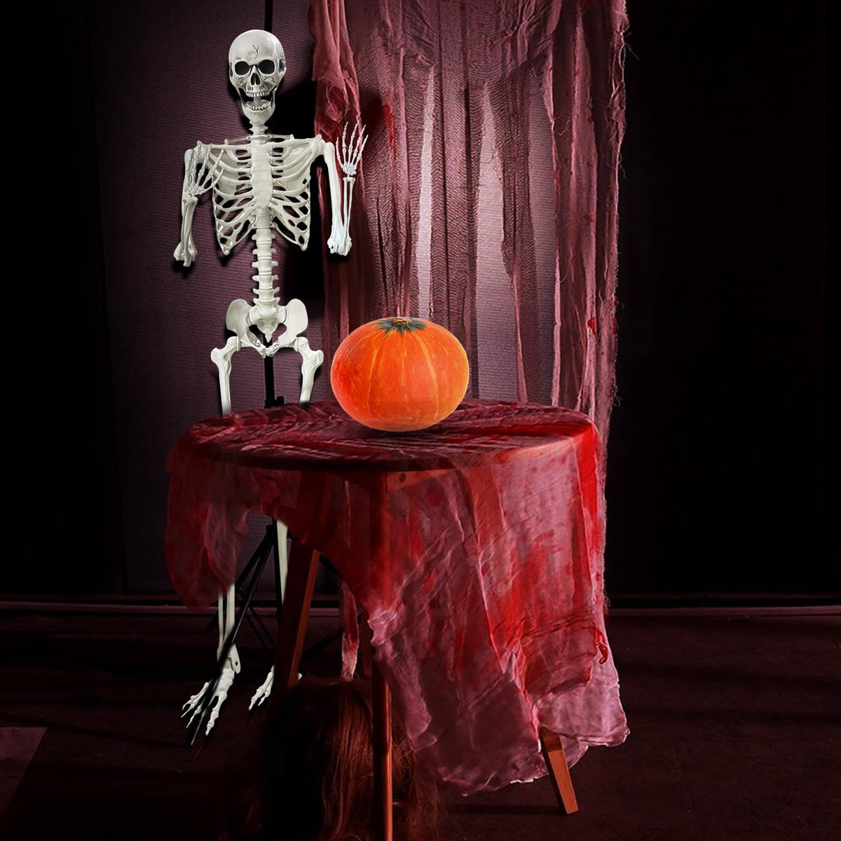 5.4Ft Poseable Life Size Human Skeleton with Rope X28574