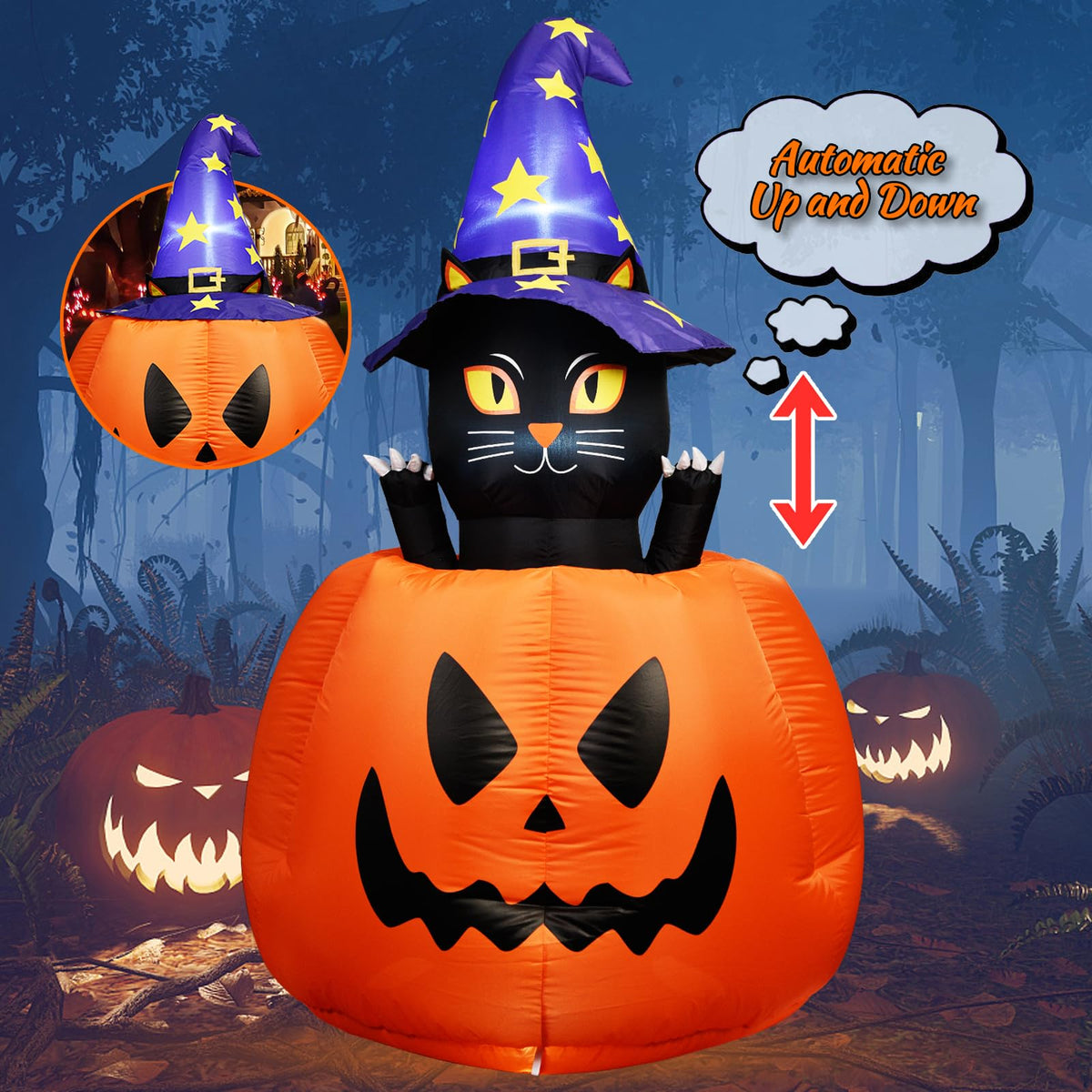 Halloween Inflatable Animated Witch Cat in Pumpkin Z501