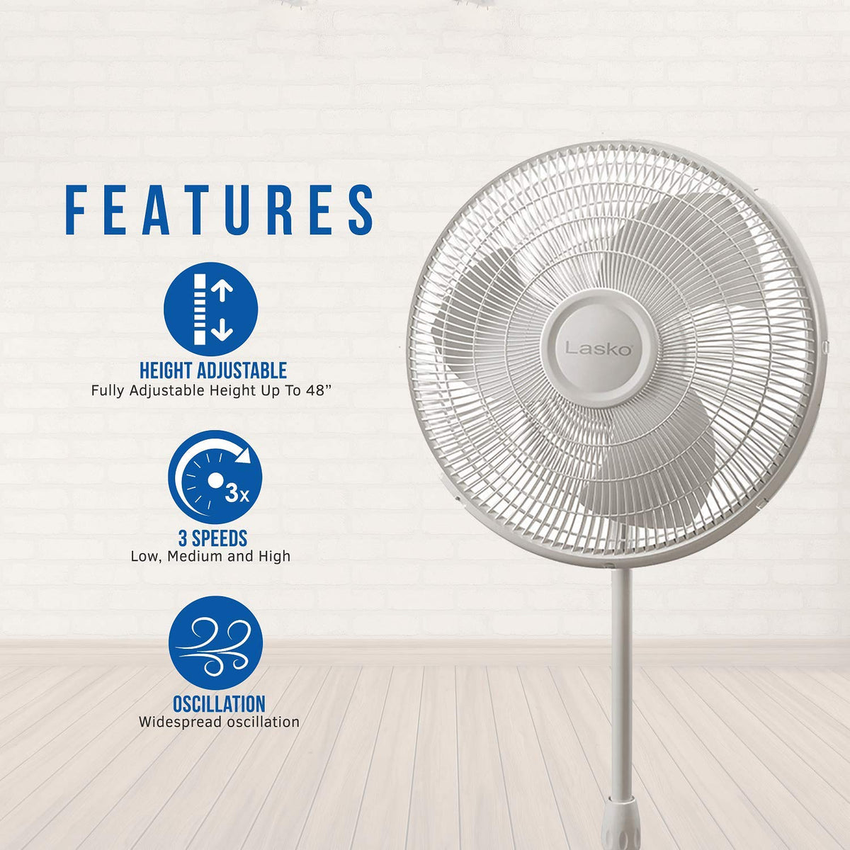 White 16 Inch and Black 18 Inch Oscillating Pedestal Stand Fans S3213