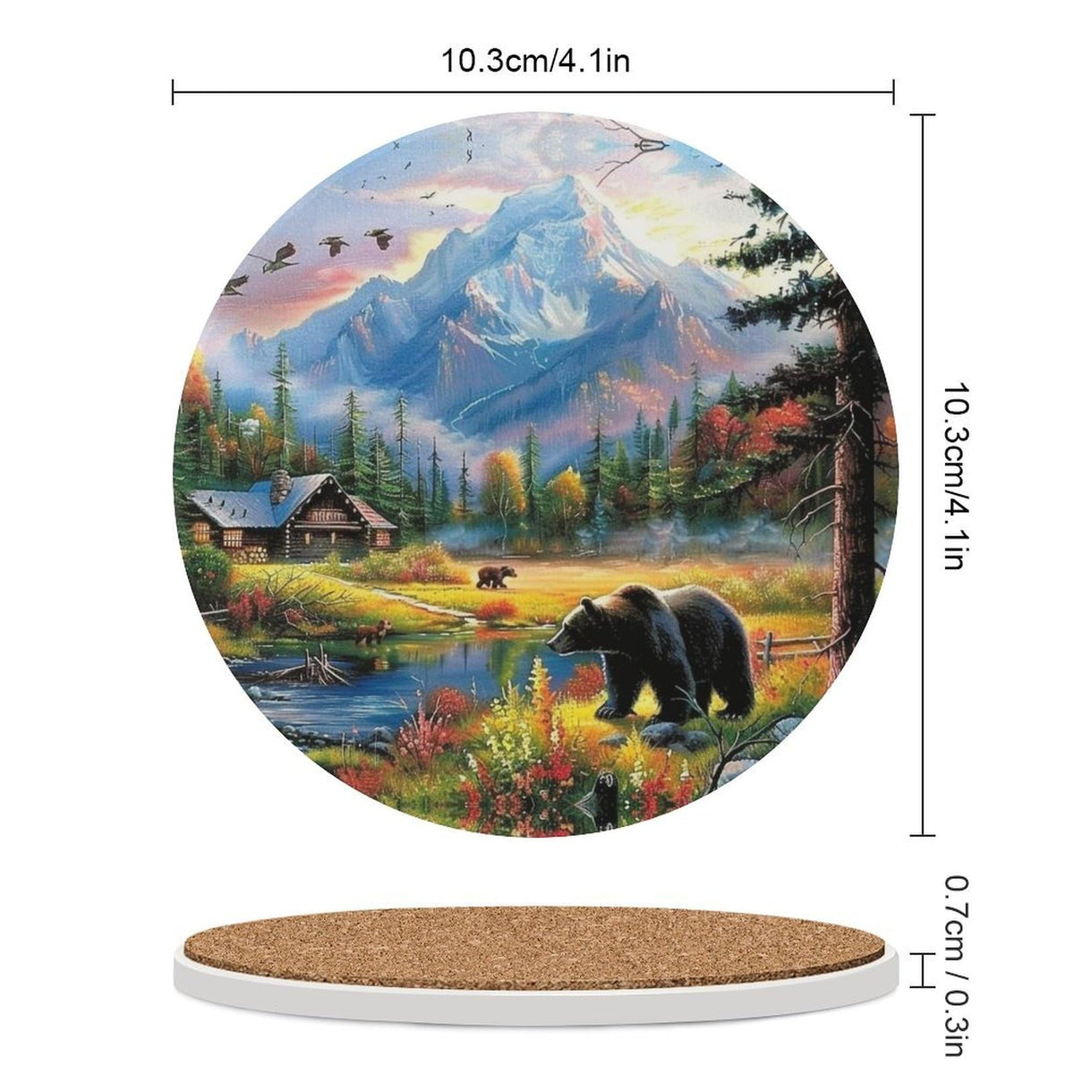 Absorbent Ceramic Stone Coasters Set of 4 Cork Base T1631