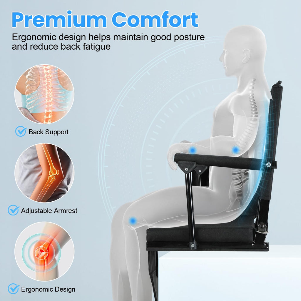 2 Pcs Folding Stadium Seat with Back Support & Cushion Black N964