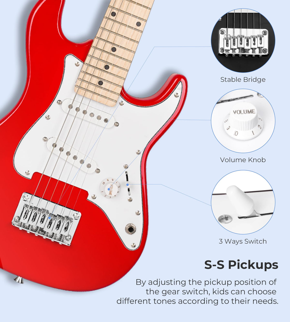 30 Inch Kids Electric Guitar Starter Kit with Amp Red J285636