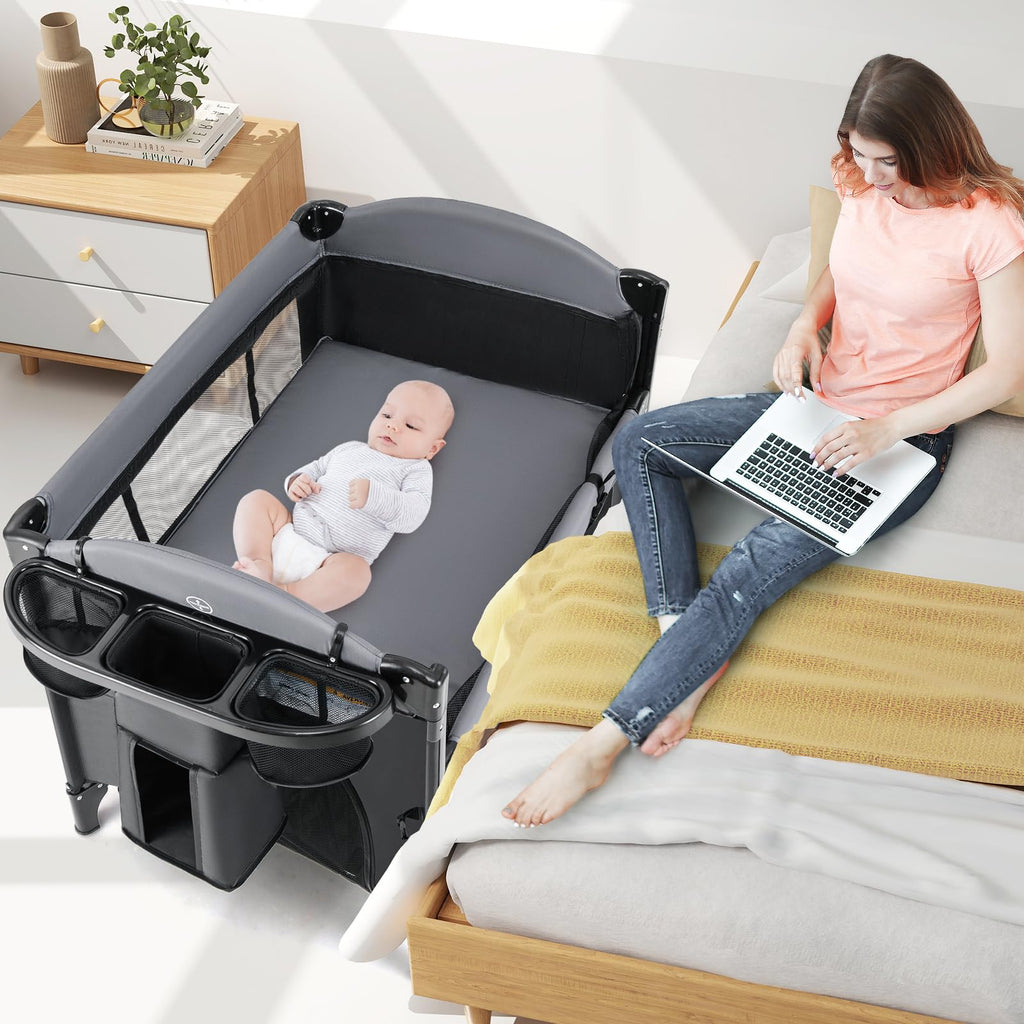 4 in 1 Pack and Play, Baby Bassinet, Bedside Sleeper, Diaper Changer H5349