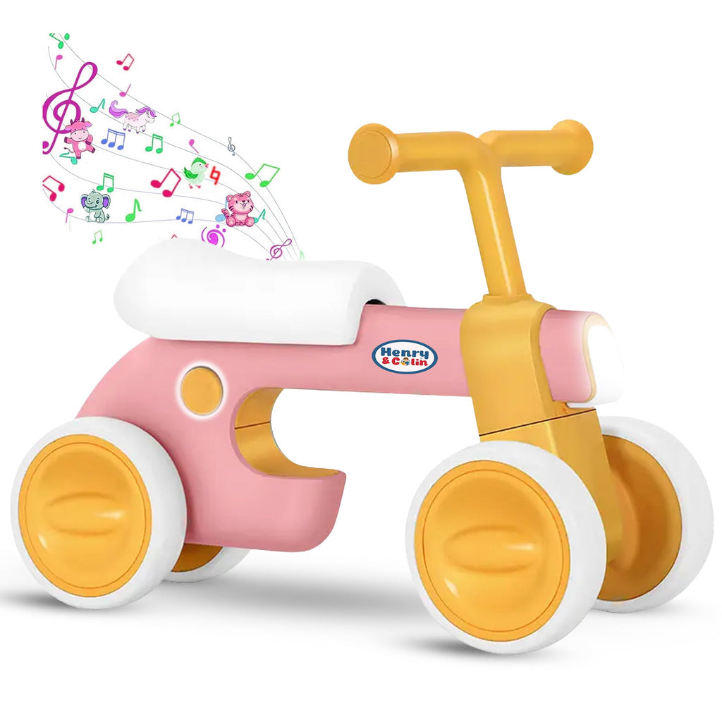 4 Wheel Toddler Balance Bike with Lights Music Soft Seat Pink A192312