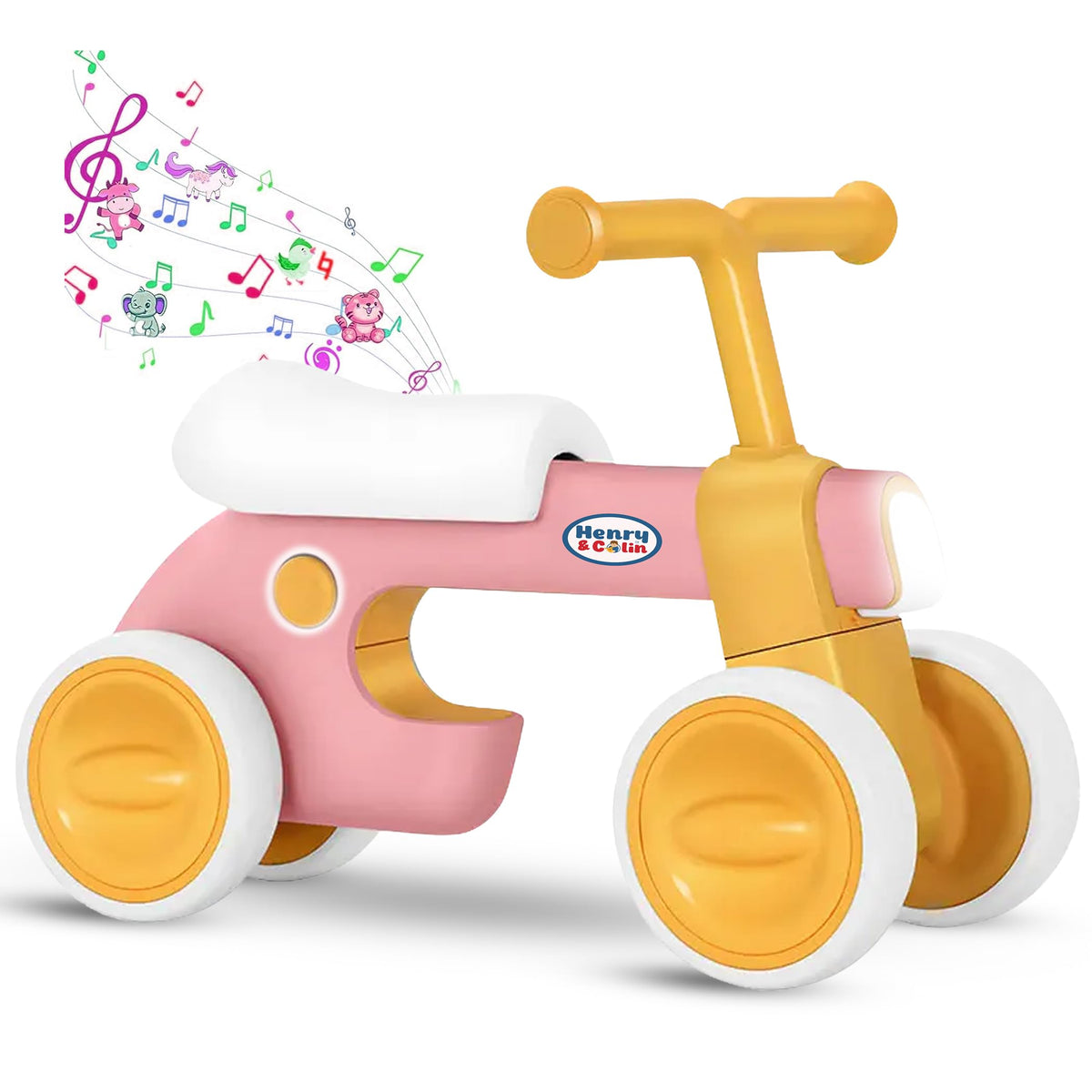 4 Wheel Toddler Balance Bike with Lights Music Soft Seat Pink A192312