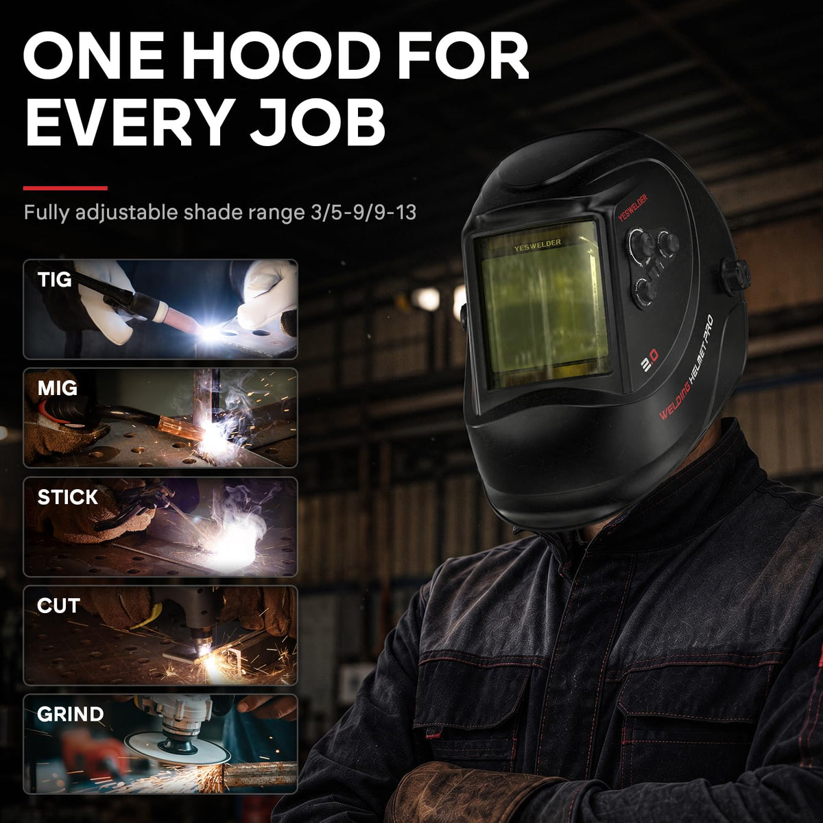Auto Darkening Welding Helmet Large View O66201