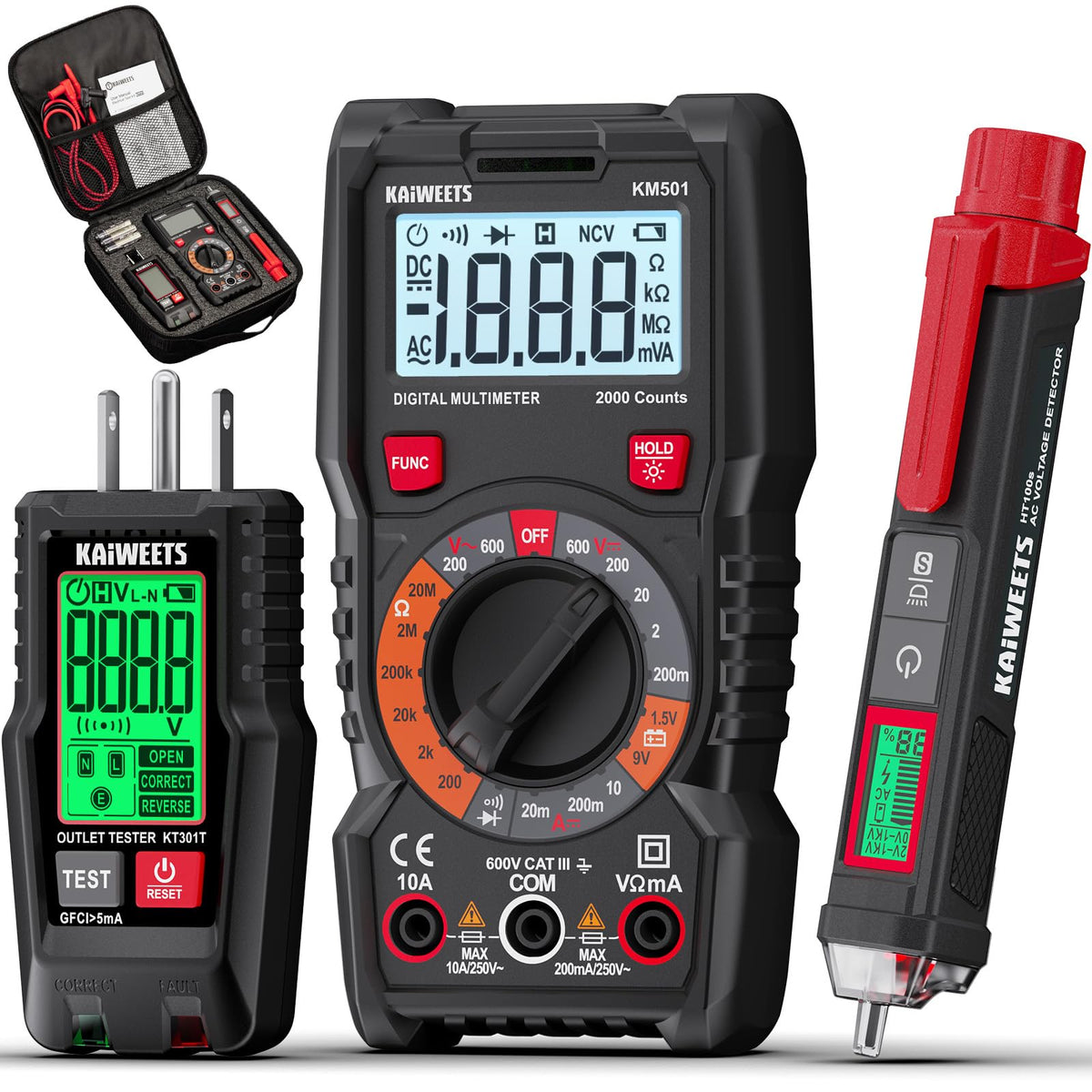 Digital Multimeter Non-Contact Voltage Tester GFCI Outlet Tester Kit W465993