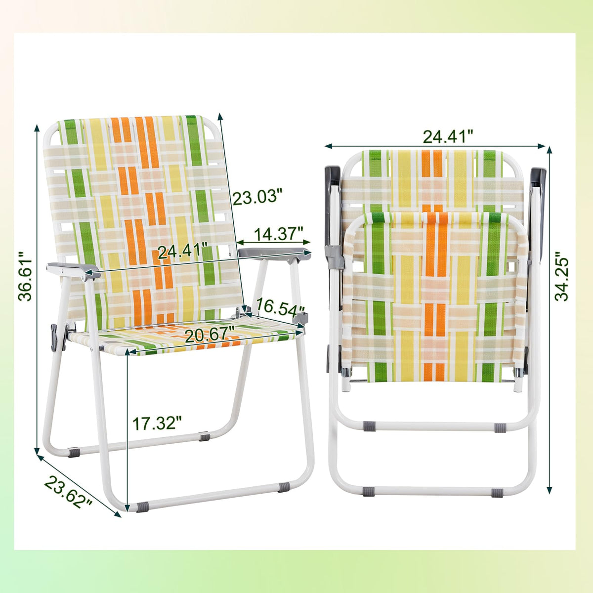 Yellow & Green Webbed Folding Chairs Set of 2 C222