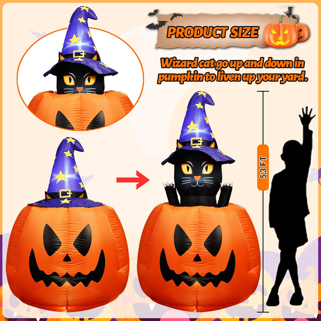 Halloween Inflatable Animated Witch Cat in Pumpkin Z501