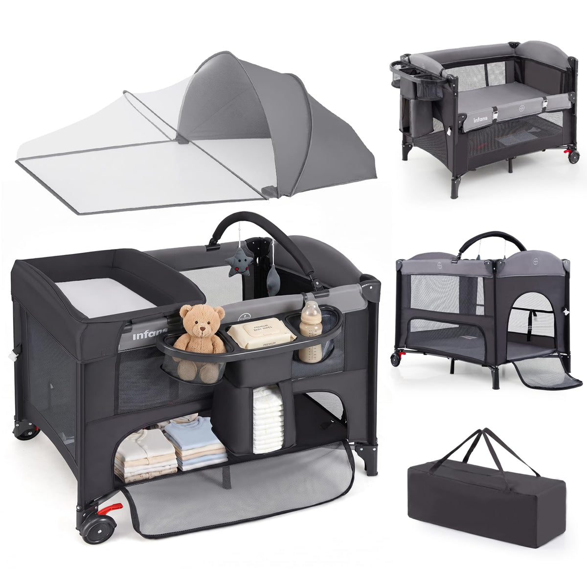 4 in 1 Pack and Play, Baby Bassinet, Bedside Sleeper, Diaper Changer H5349