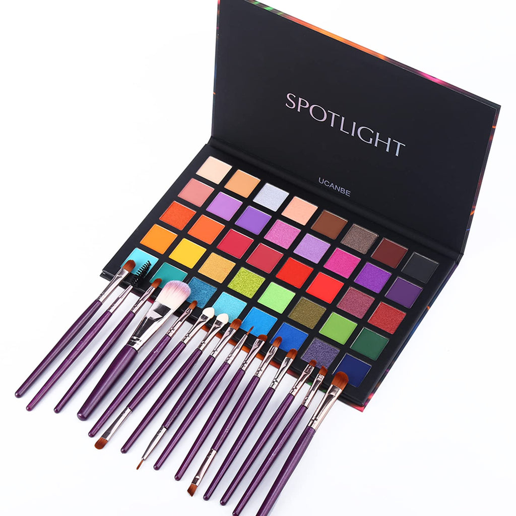 40 Color Matte Shimmer Eyeshadow Palette + 15 Pc Eye Brushes M9231