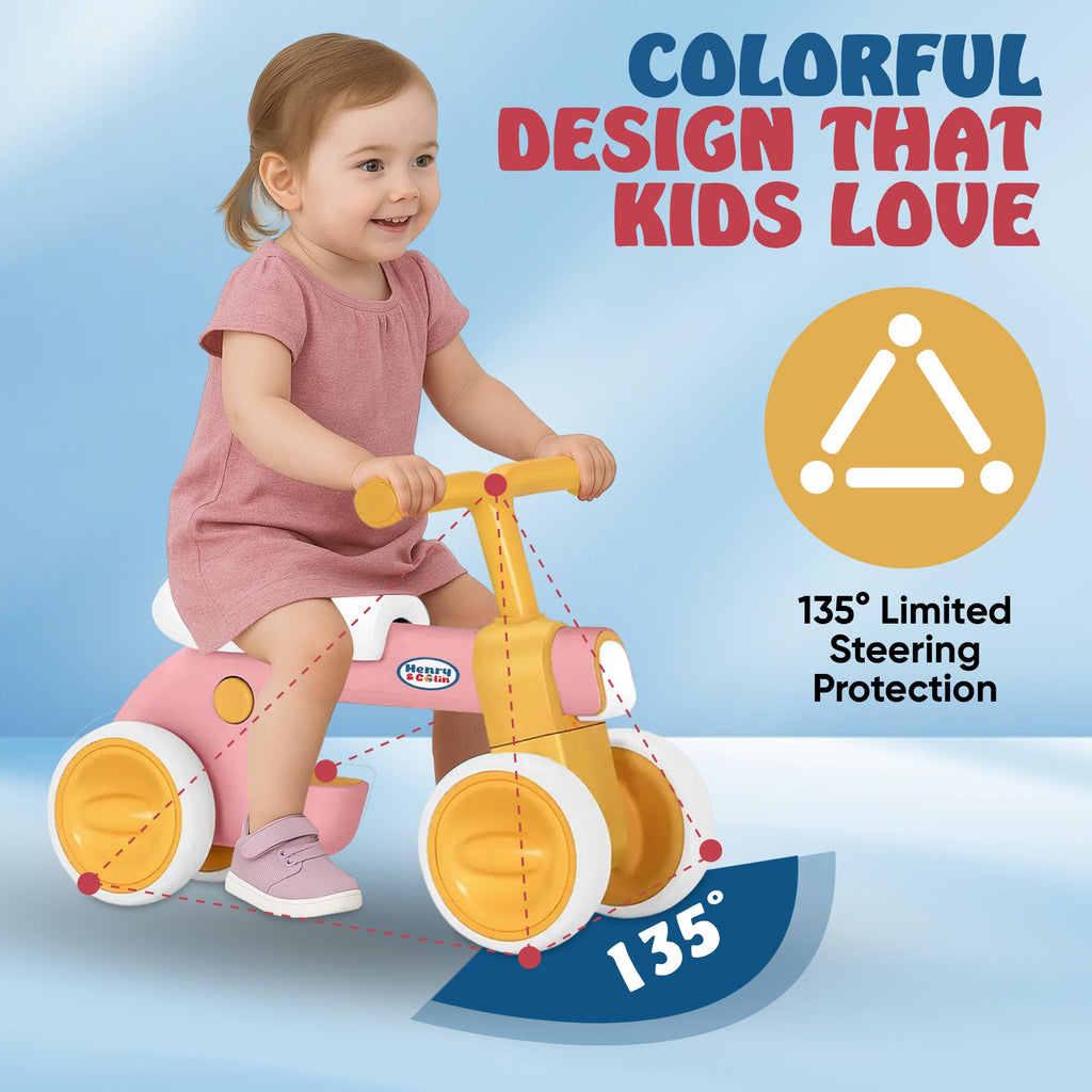 4 Wheel Toddler Balance Bike with Lights Music Soft Seat Pink A192312