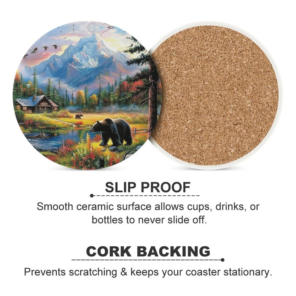Absorbent Ceramic Stone Coasters Set of 4 Cork Base T1631