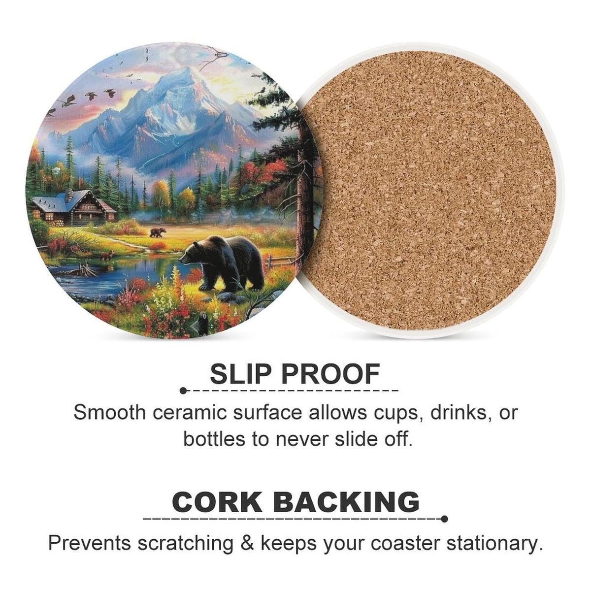 Absorbent Ceramic Stone Coasters Set of 4 Cork Base T1631