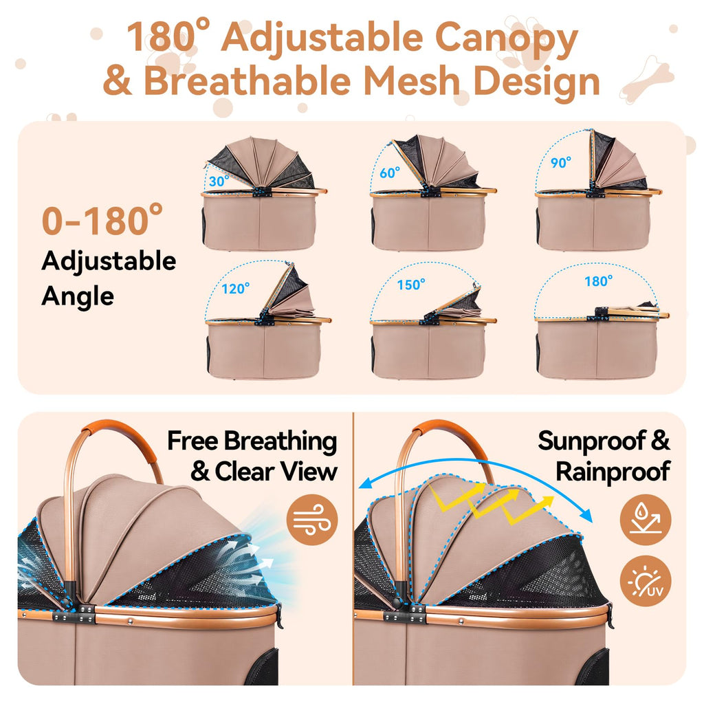 Khaki 3-in-1 Pet Stroller with Detachable Carrier A6836