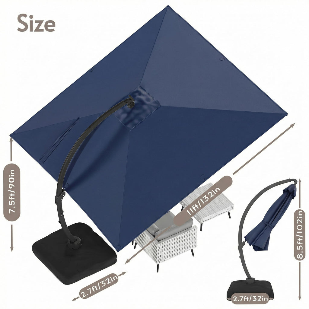 11x11ft Solar Powered Led Cantilever Umbrella with Base W906905
