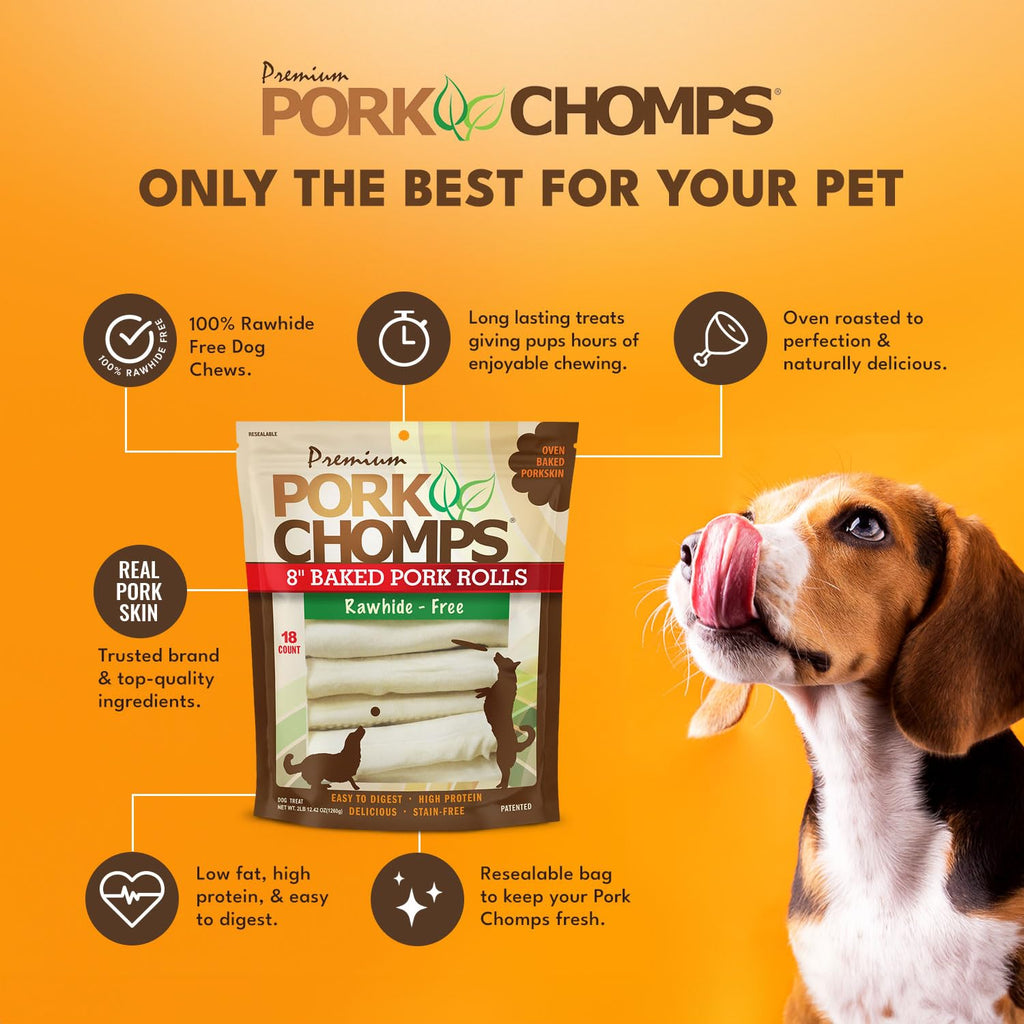 Pork Skin Dog Chews, 8in Rolls, 18ct K9380
