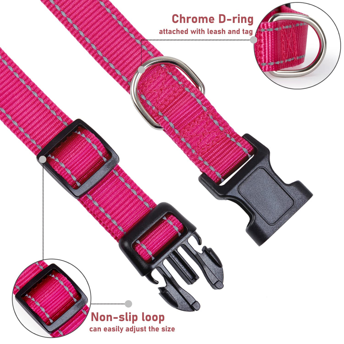 Reflective Adjustable Pink Dog Collar K1472