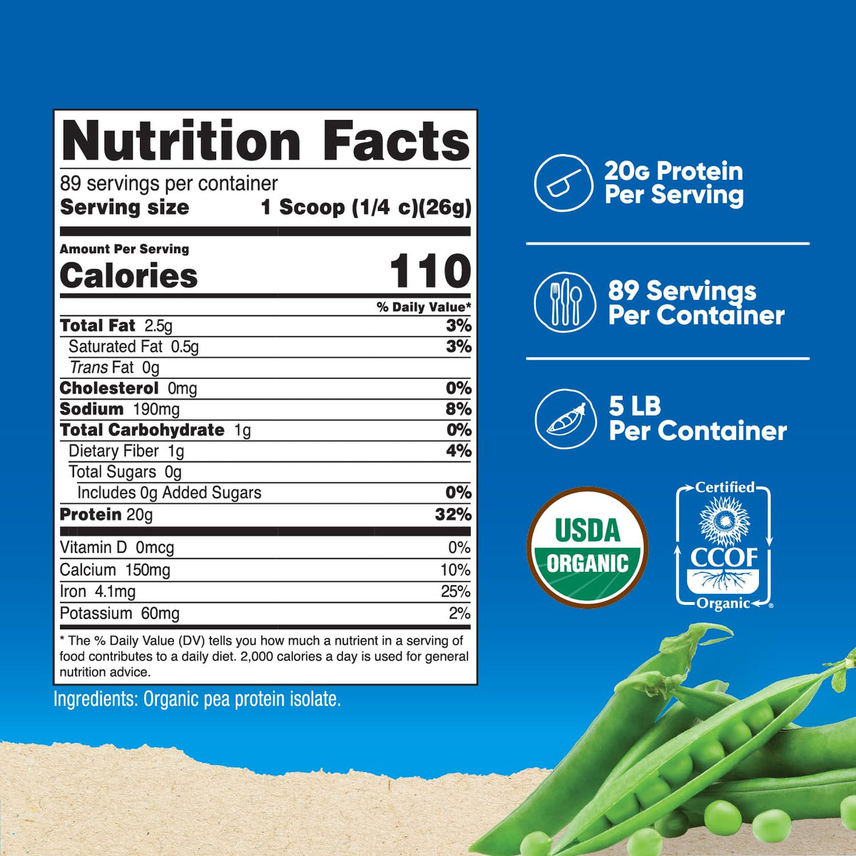 Organic Pea Protein Isolate Powder 5LBS P70828