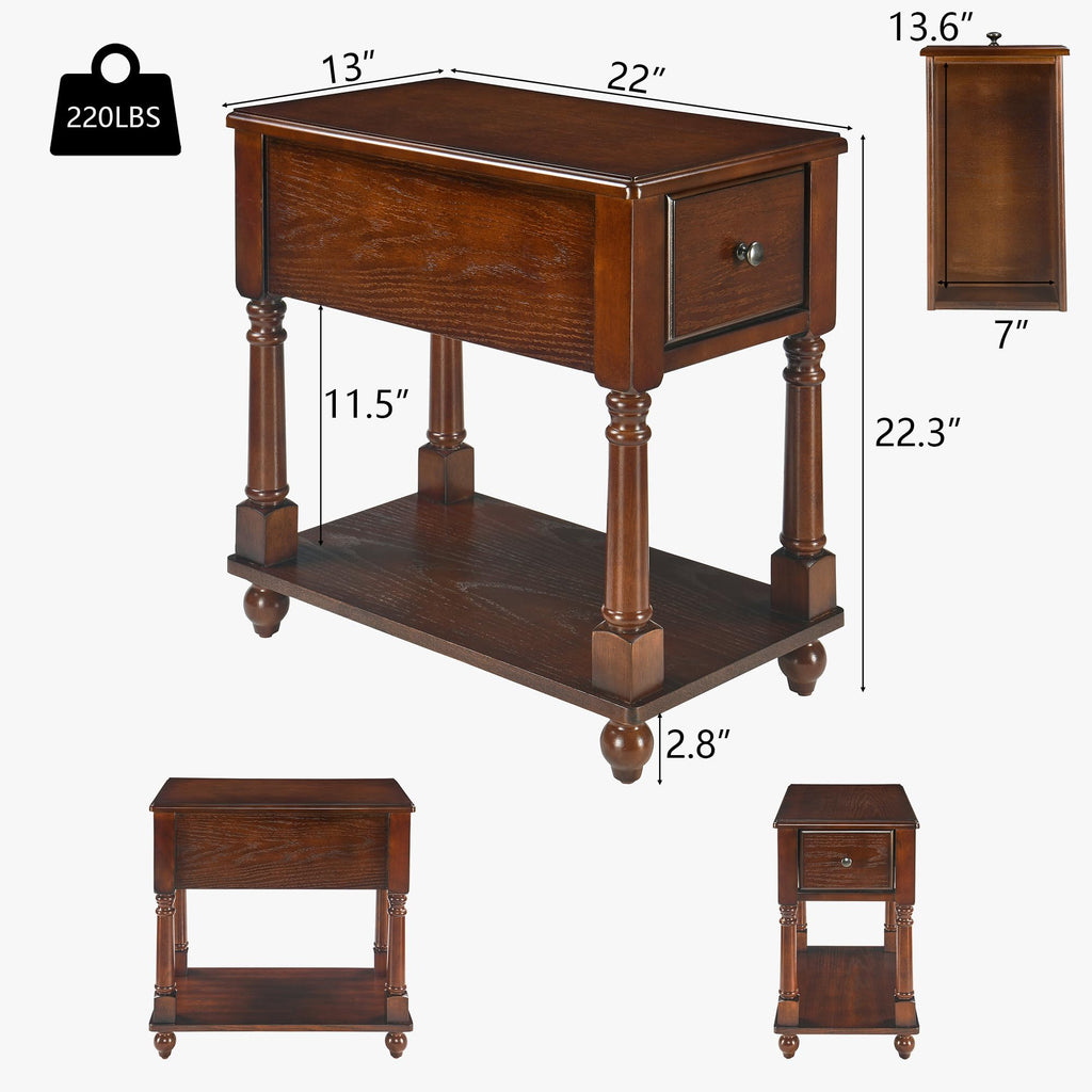 Narrow Wood End Table with Drawer N984
