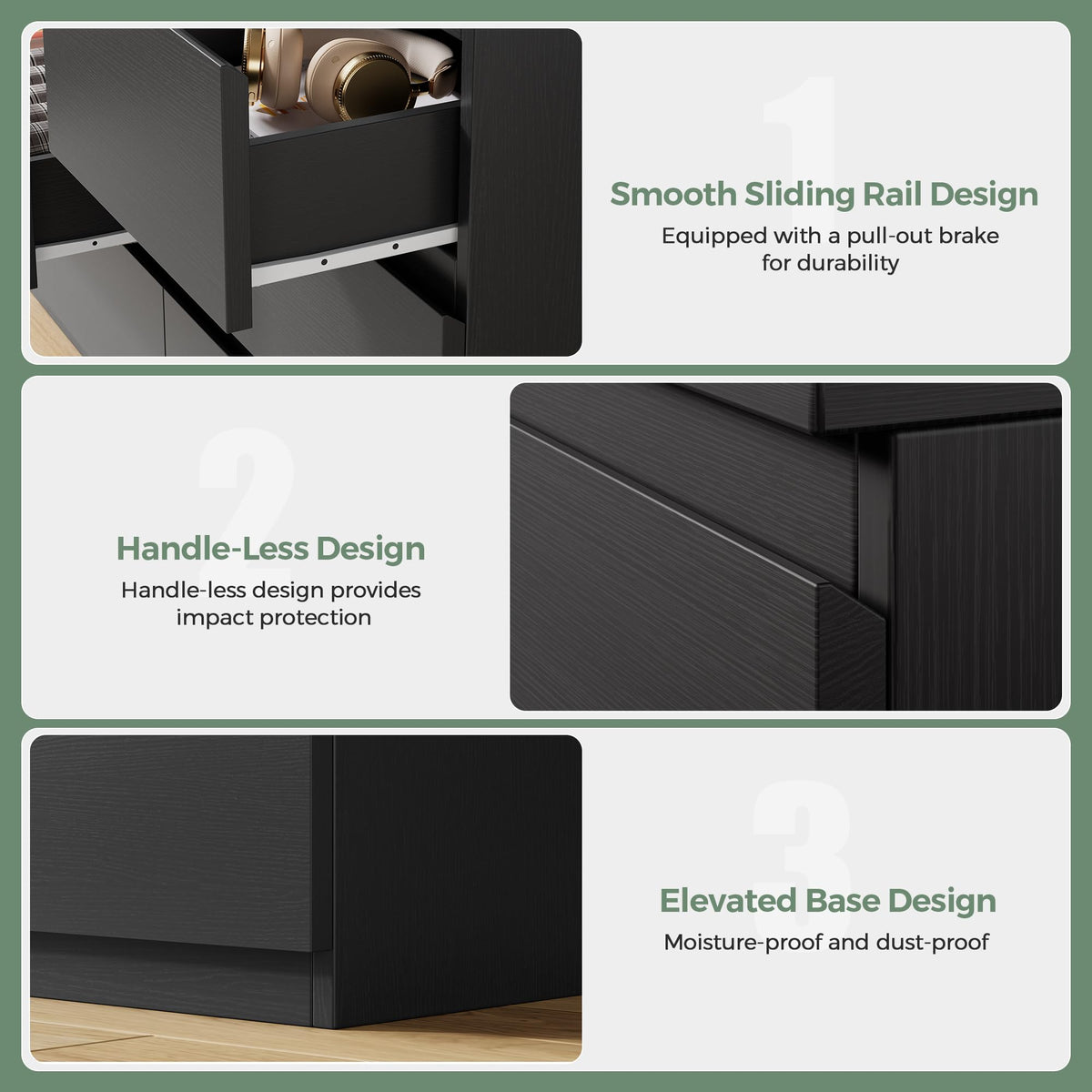 Black 7 Drawer Wood Dresser X2229