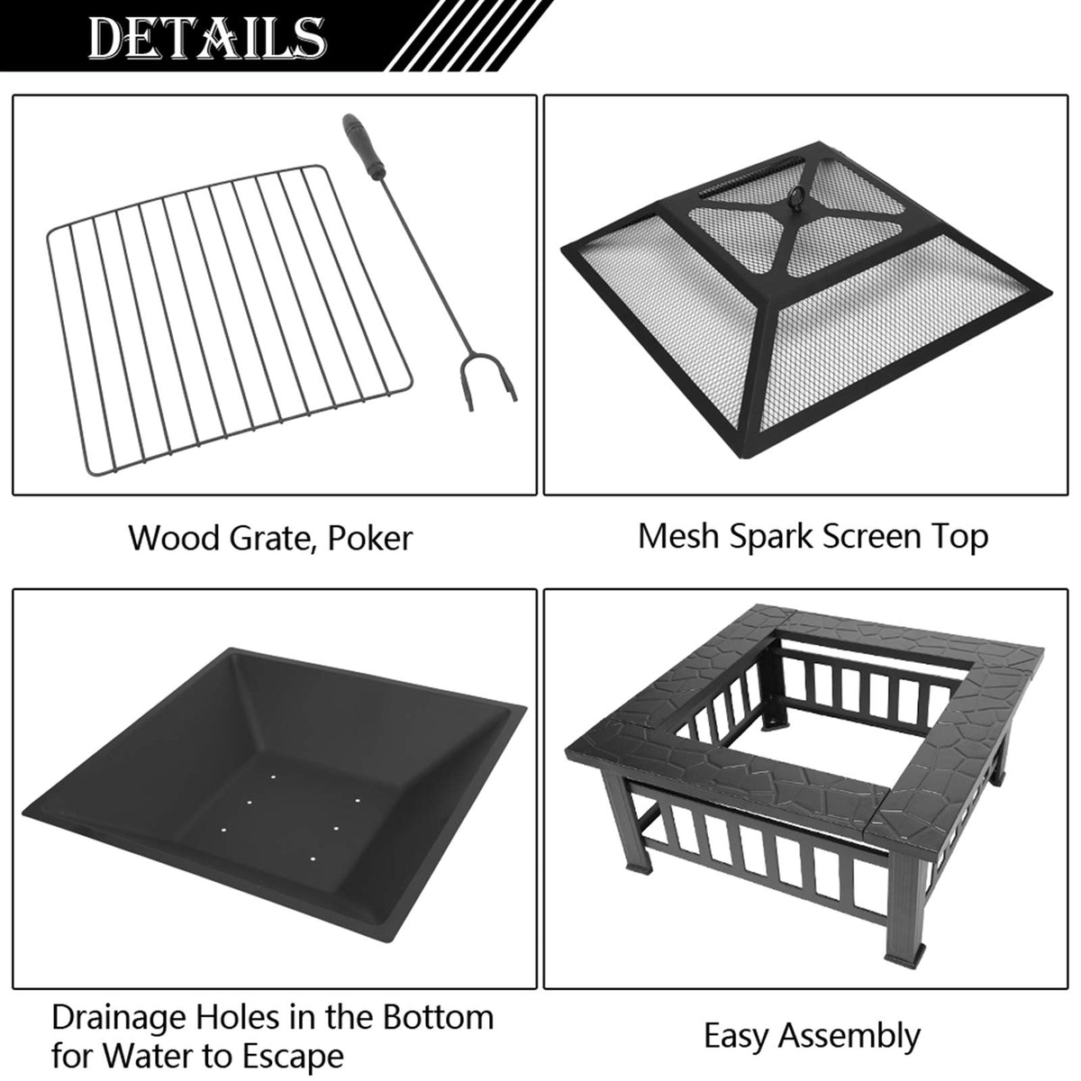 32 Inch Square Wood Burning Iron Fire Pit T110339