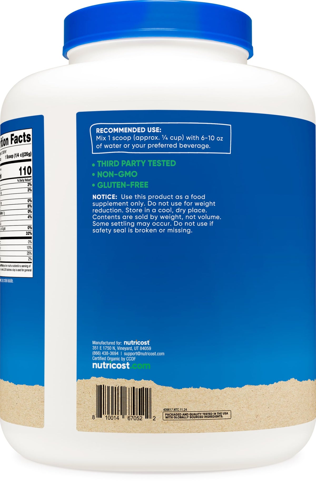 Organic Pea Protein Isolate Powder 5LBS P70828