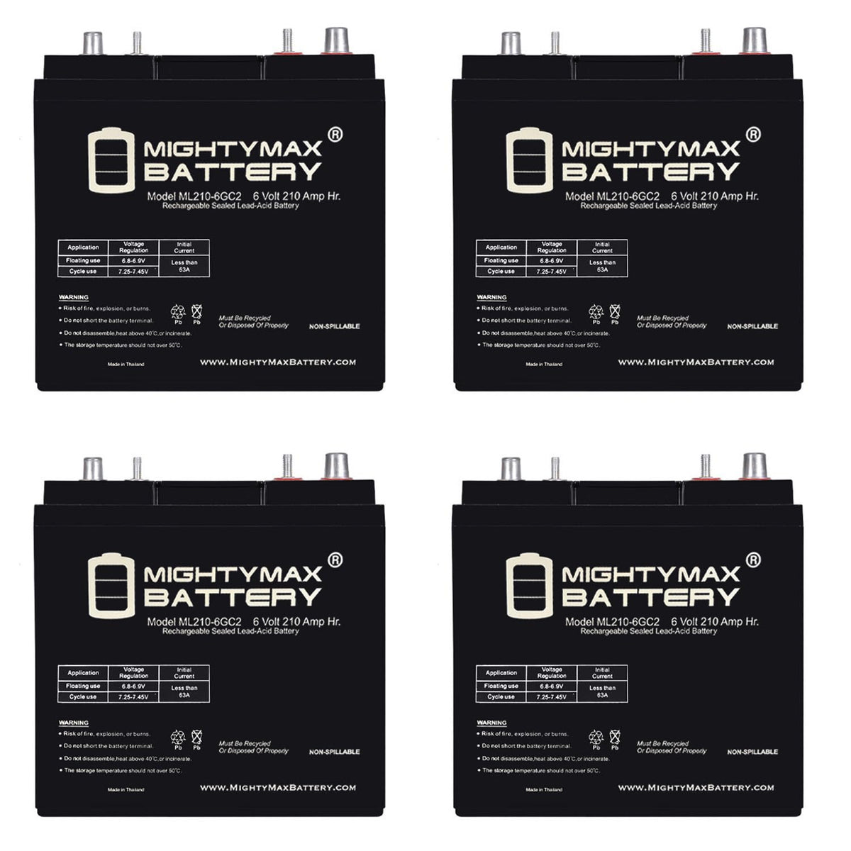 6V 210AH Dual Terminal SLA Replacement Battery 4 Pack F49231
