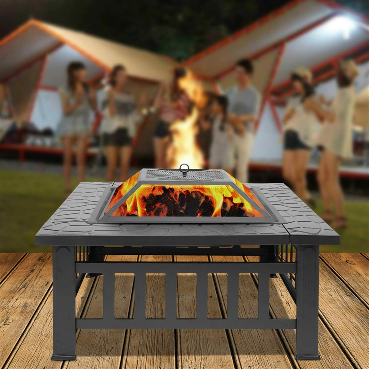 32 Inch Square Wood Burning Iron Fire Pit T110339