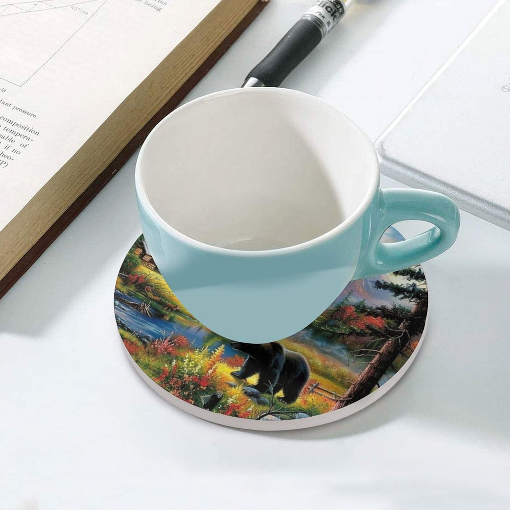 Absorbent Ceramic Stone Coasters Set of 4 Cork Base T1631