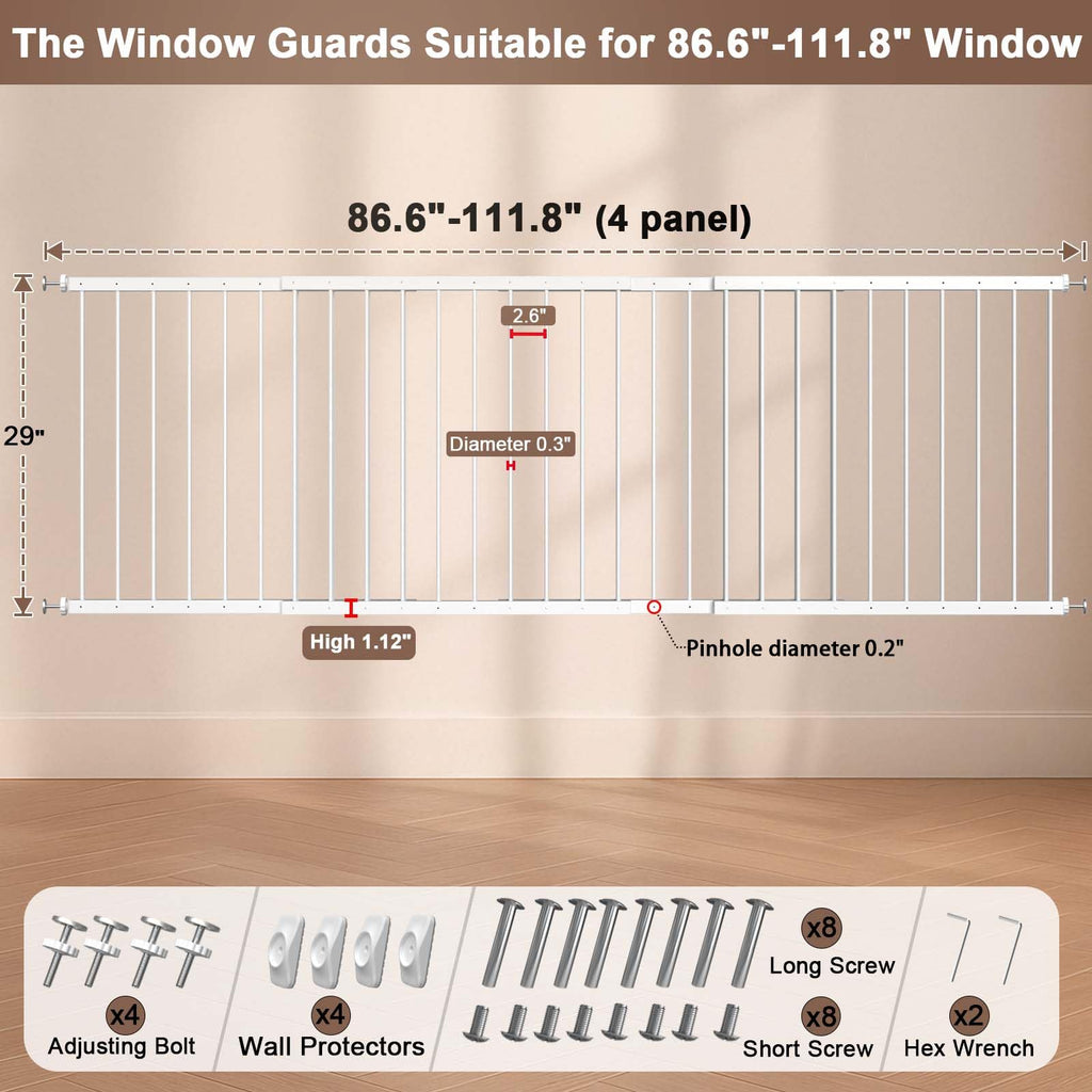 Adjustable White 4 Panel Window Guards K70698