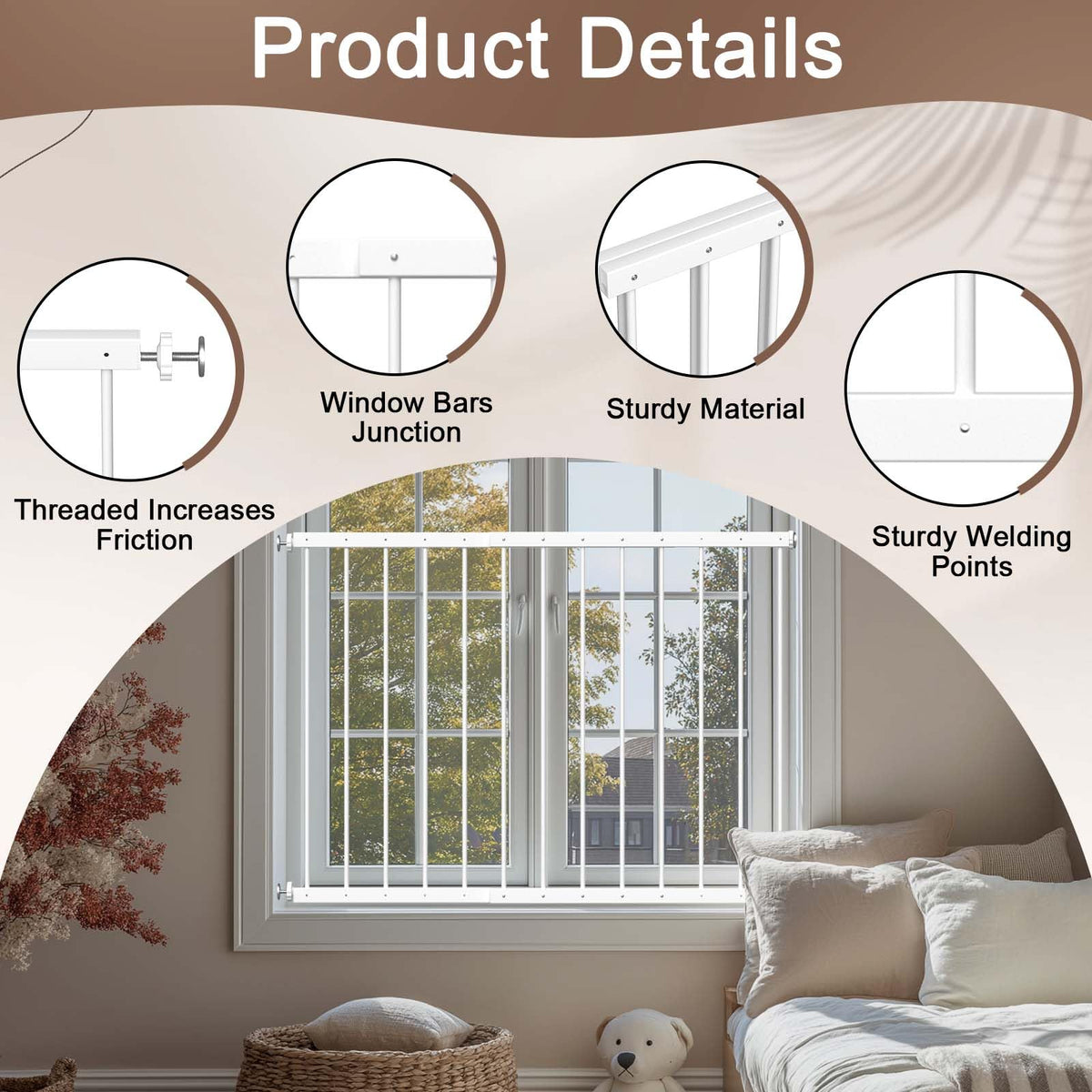 Adjustable White 4 Panel Window Guards K70698