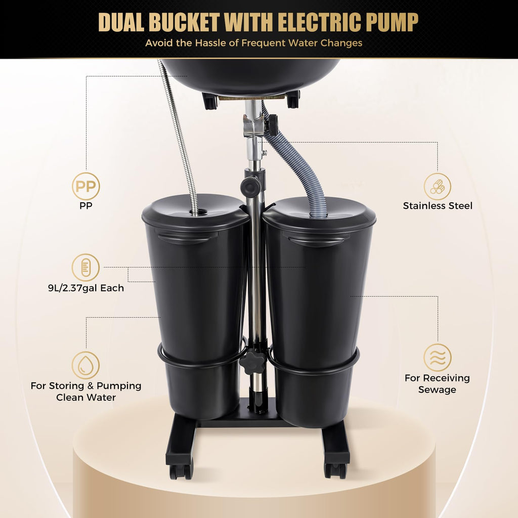 Portable Shampoo Bowl with Dual Buckets and Drain Hoses L3948