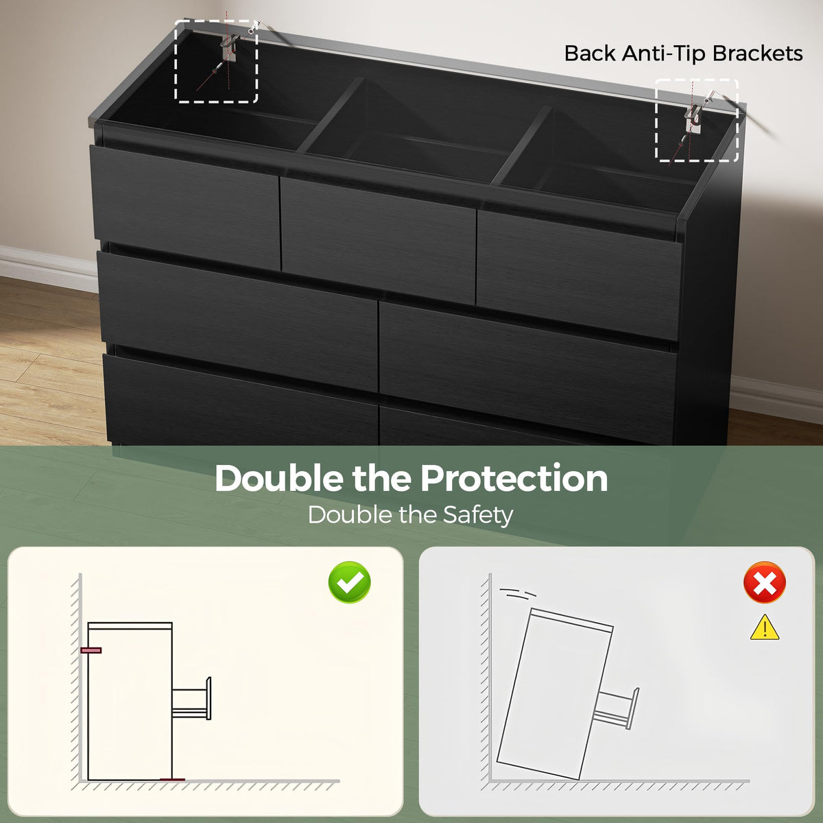 Black 7 Drawer Wood Dresser X2229