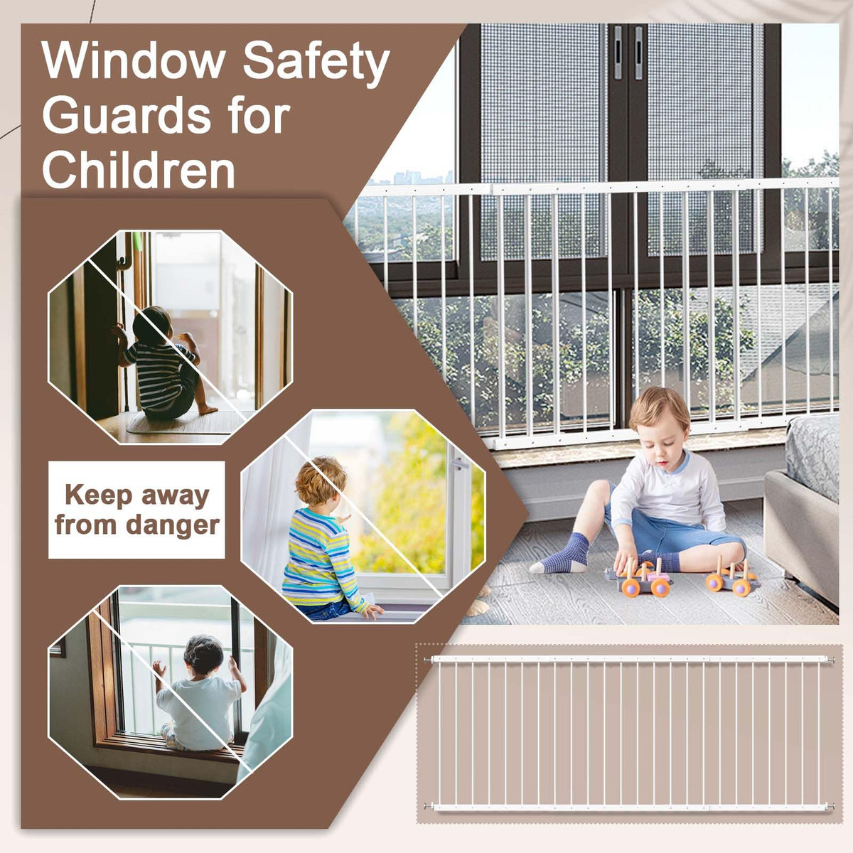 Adjustable White 4 Panel Window Guards K70698