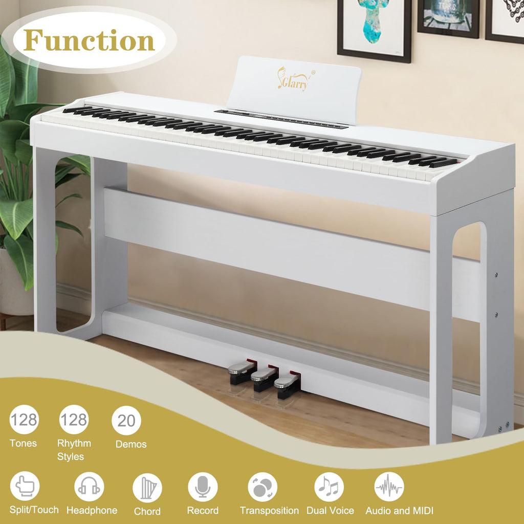 88-Key Digital Piano Full Weighted Hammer Action Triple Pedals White H632835