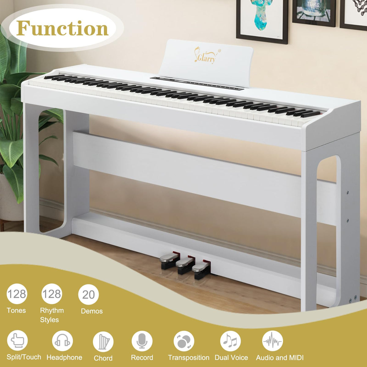 88-Key Digital Piano Full Weighted Hammer Action Triple Pedals White H632835