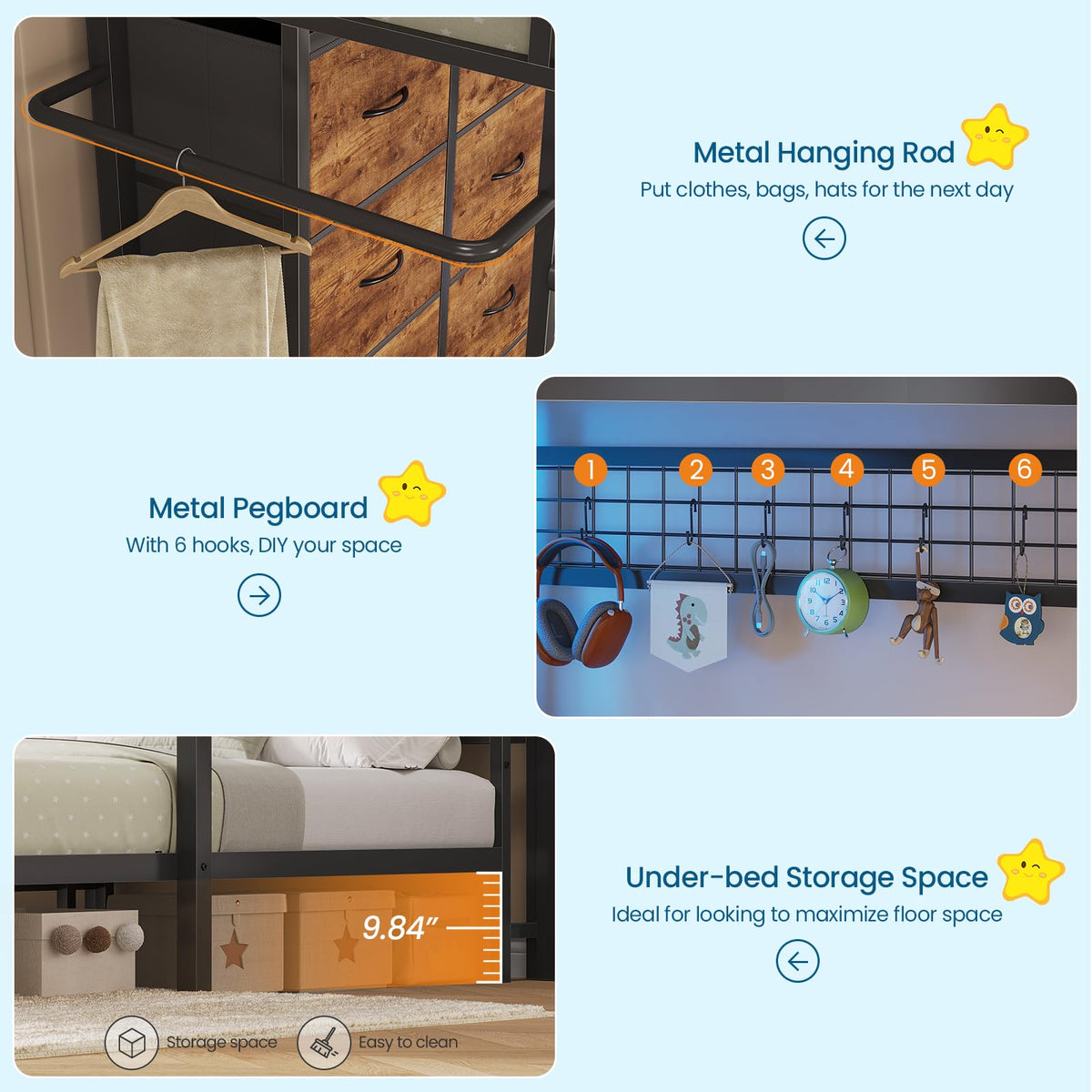 Twin Over Twin Bunk Bed with 8 Drawers and Storage Headboard Q44974