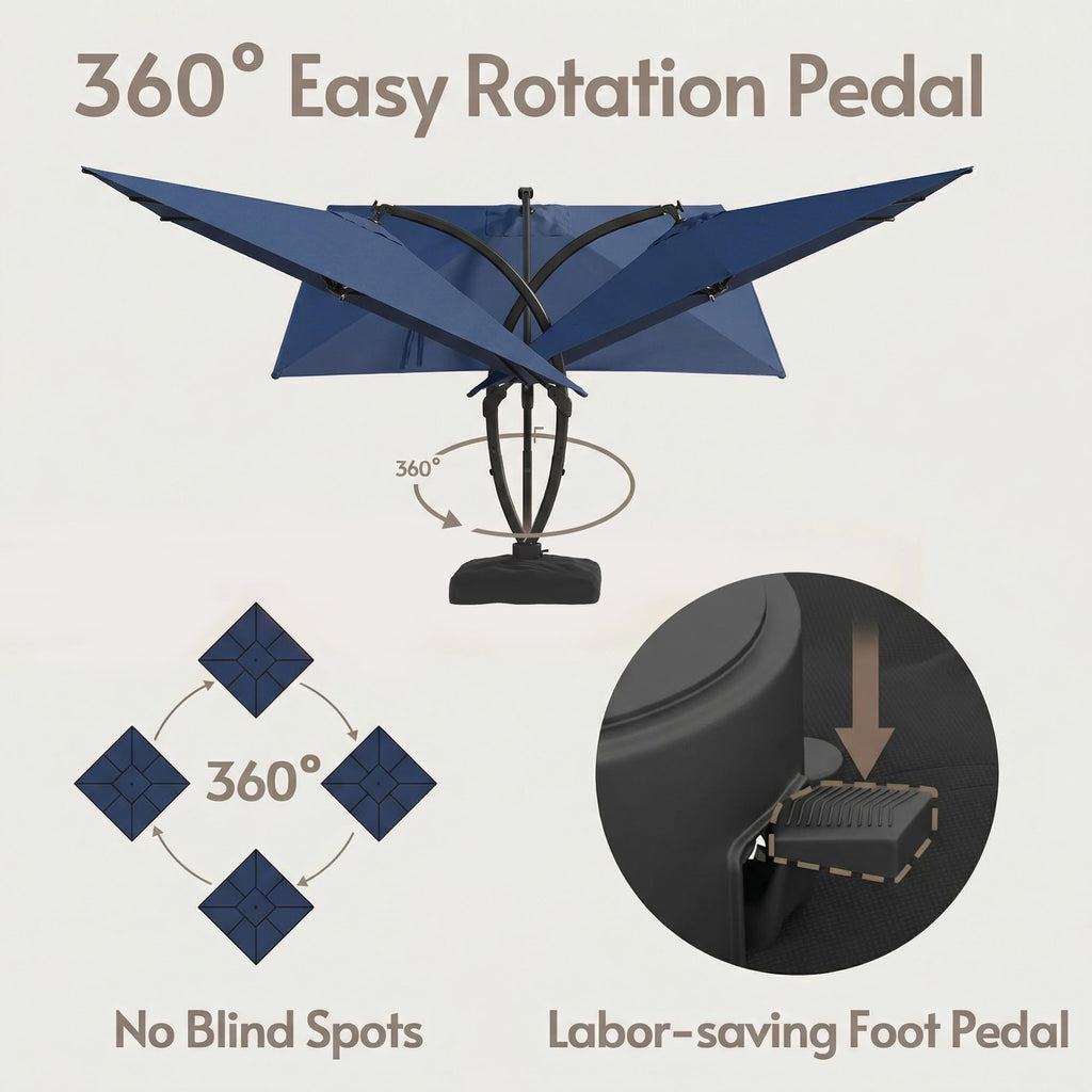 11x11ft Solar Powered Led Cantilever Umbrella with Base W906905