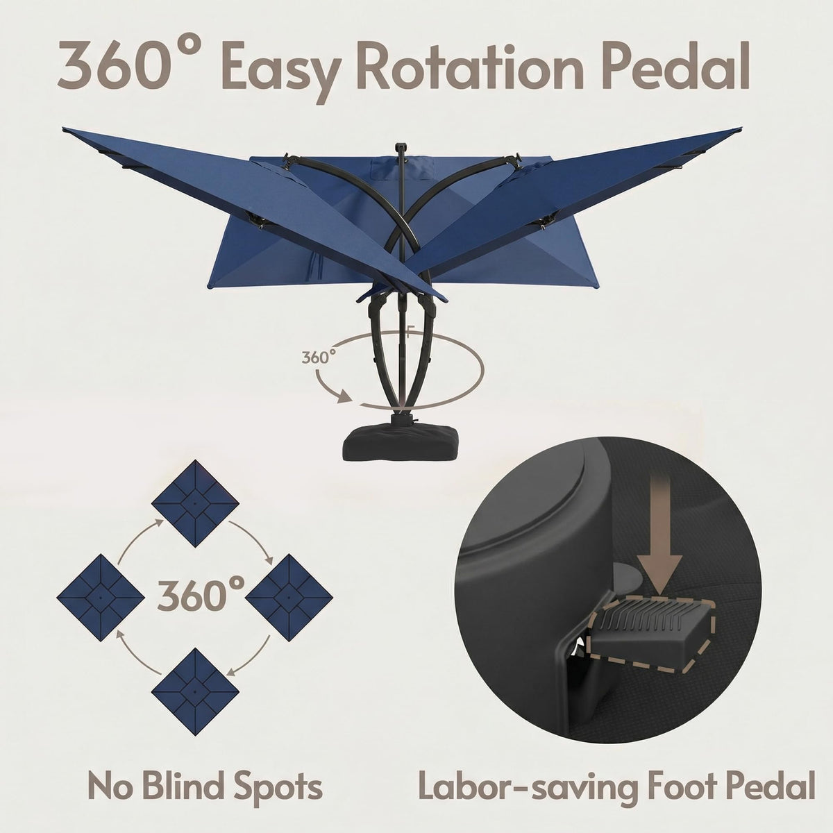 11x11ft Solar Powered Led Cantilever Umbrella with Base W906905