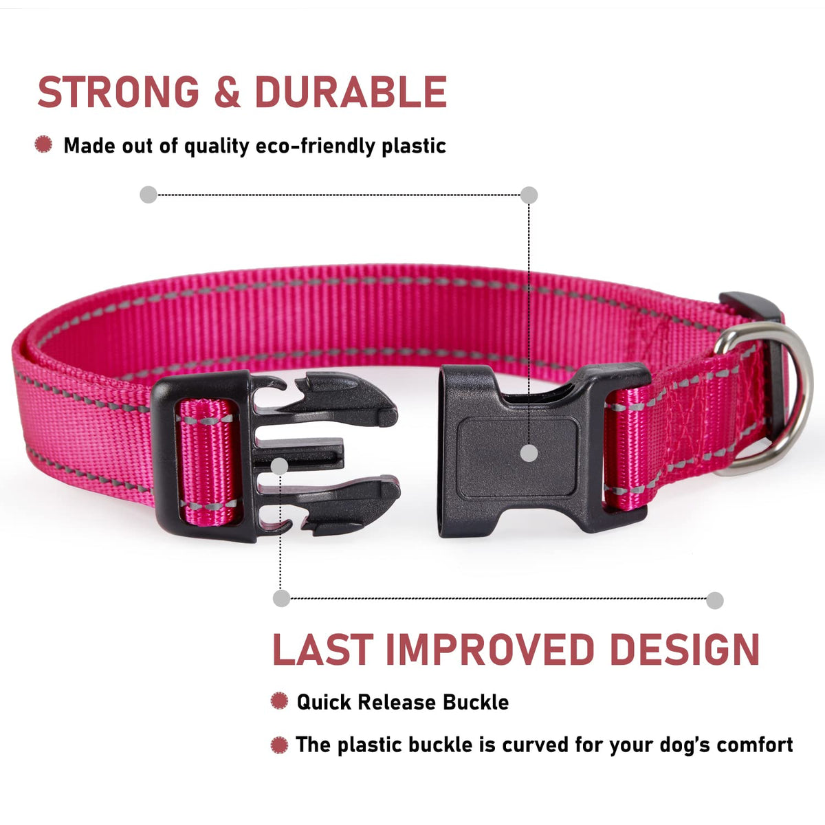 Reflective Adjustable Pink Dog Collar K1472
