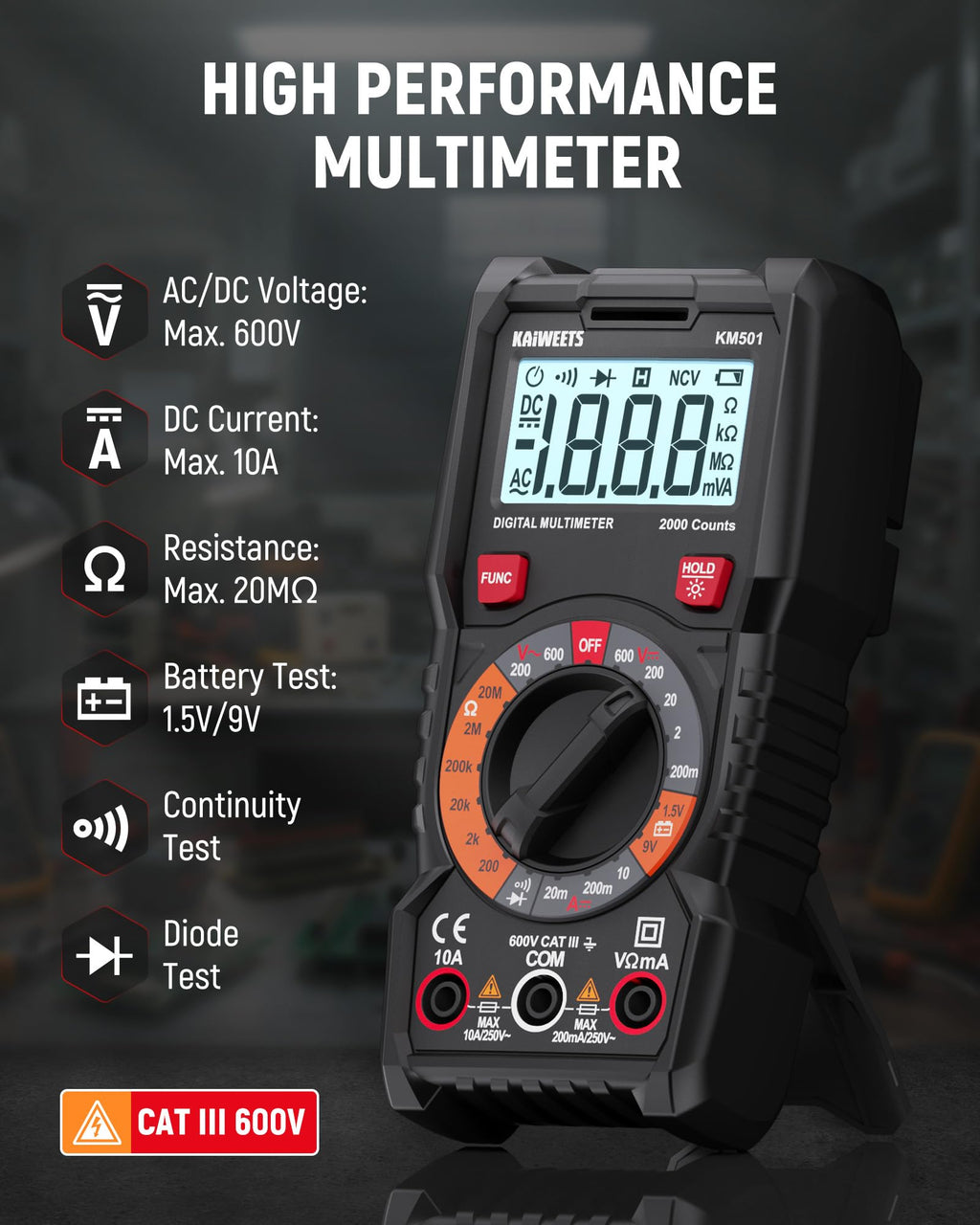 Digital Multimeter Non-Contact Voltage Tester GFCI Outlet Tester Kit W465993