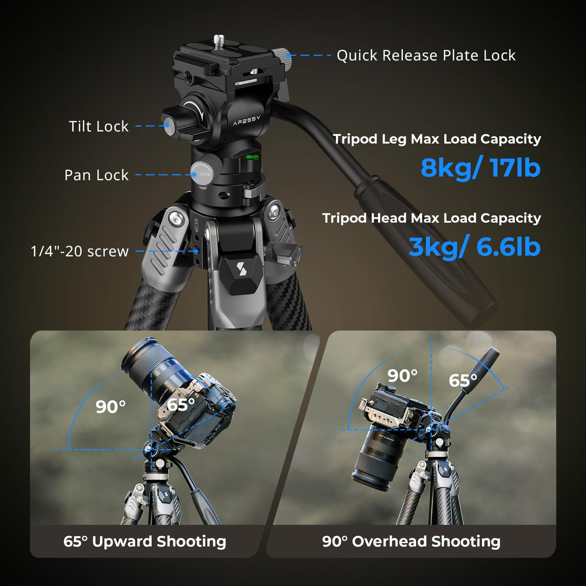 Carbon Fiber Video Tripod with Fluid Head P3573