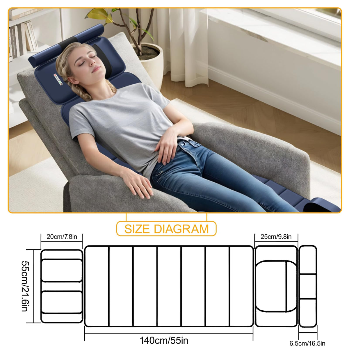 Full Body Massage Mat with Heat, 9 Vibrating Modes, Detachable Neck Massager V913614