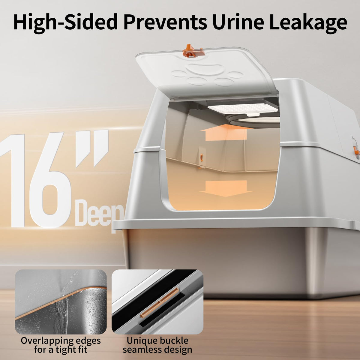 Stainless Steel XL Cat Litter Box with Lid H533