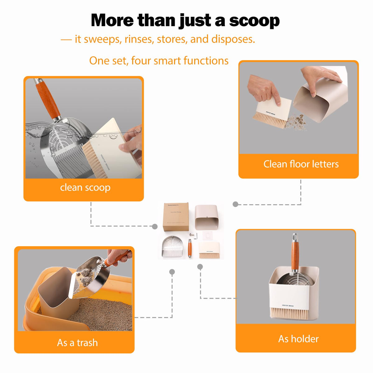 304 Stainless Steel Cat Litter Scoop with Holder Stand O223