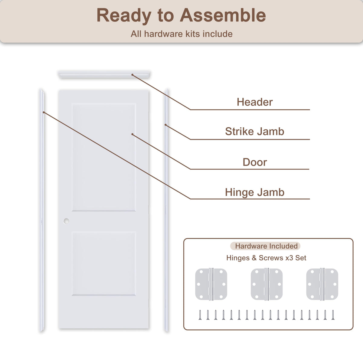 36"x80" Left-Hand Prehung Interior Door with Knock Down Jamb Kit A9122